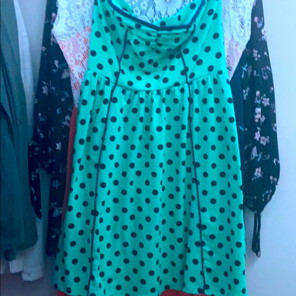 Green Polka Dot Strapless Dress